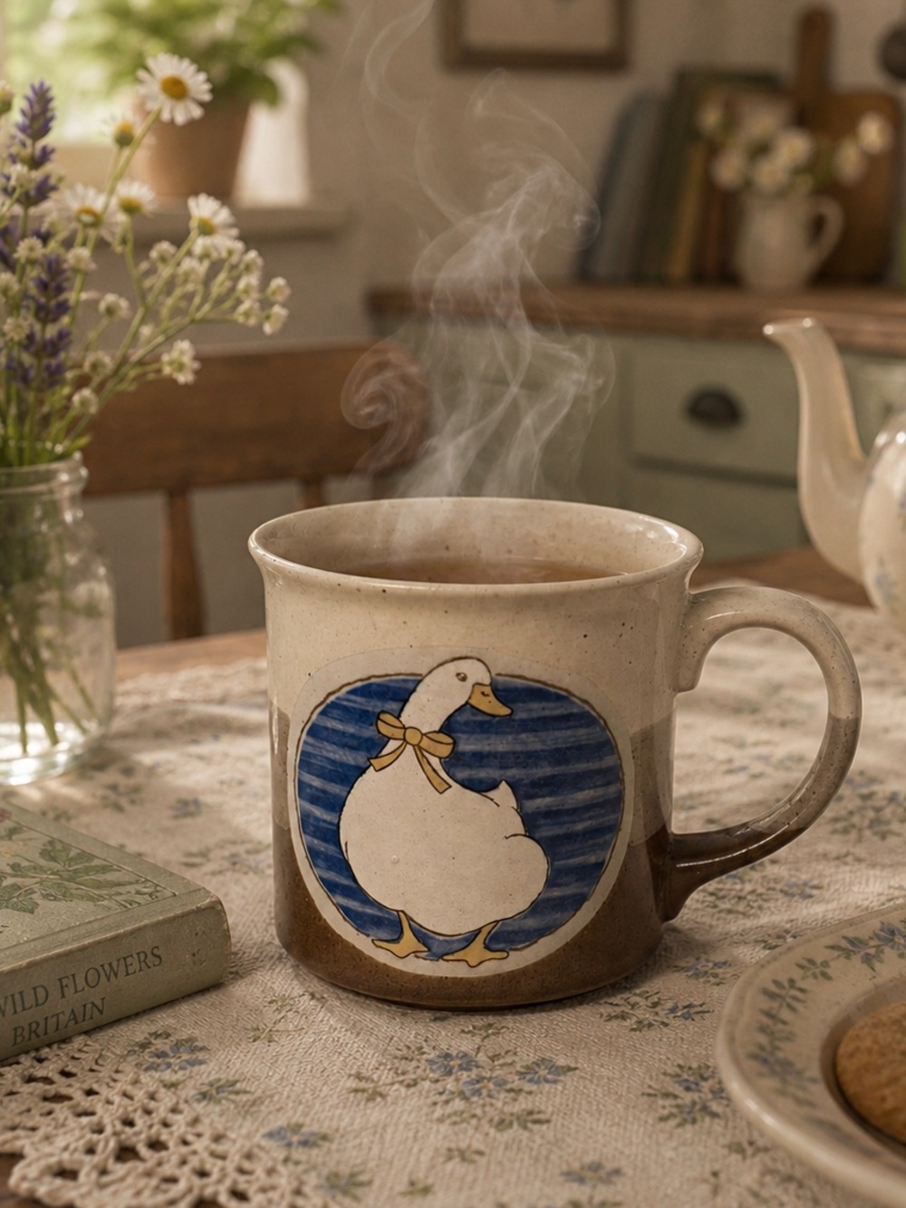 Otagiri Pottery Style Cottagecore Goose with yellow Bow Coffee Mug